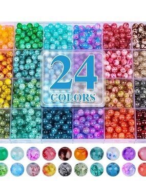 24-Color Assorted Marble Bead Set for Kids - Multi Color Craft Beads.